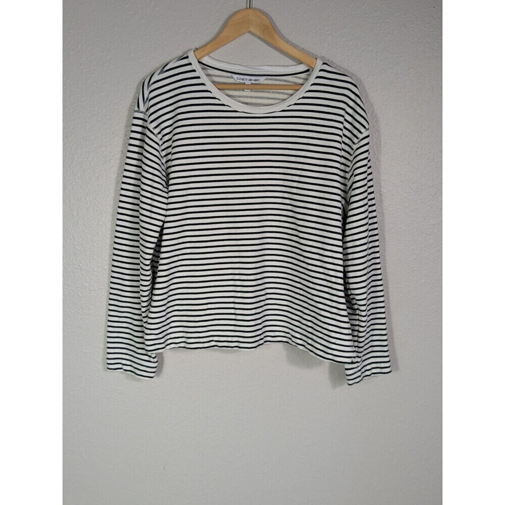 Elizabeth & James Top Women Sz L White Black Stripe Cropped Nautical Pullover 80